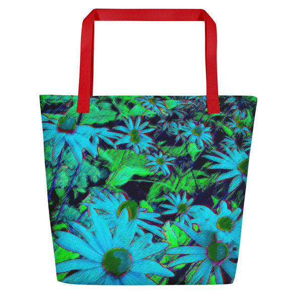 Large Tote Bag - Blue Green Susans by Lidka Schuch