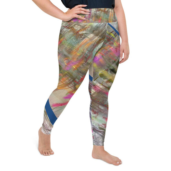 Leggings, Plus Size, Full Length, High Rise - Spring Mambo Blue by Lidka Schuch