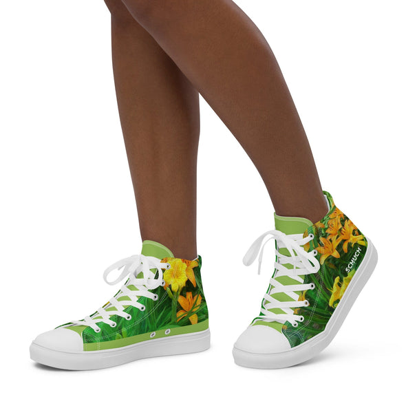 Women’s High Top Canvas Shoes - Day-Glo Lilies by Lidka Schuch